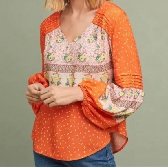 Anthropologie Tops - Anthropologie Mauve Ceresaco Peasant Boho Blouse in Orange Size Small